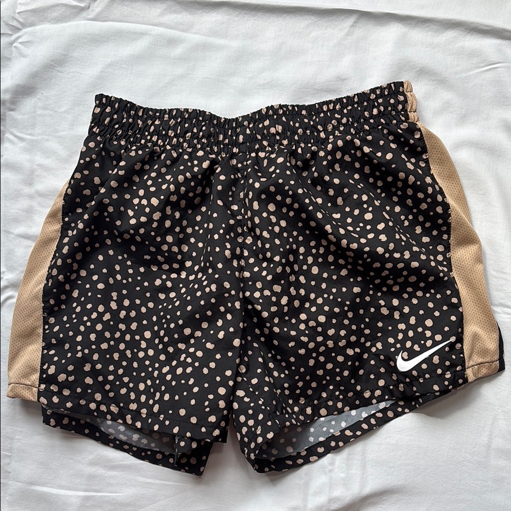 Nike Kids Youth Girls Women Black and Gold Cheetah Running Shorts